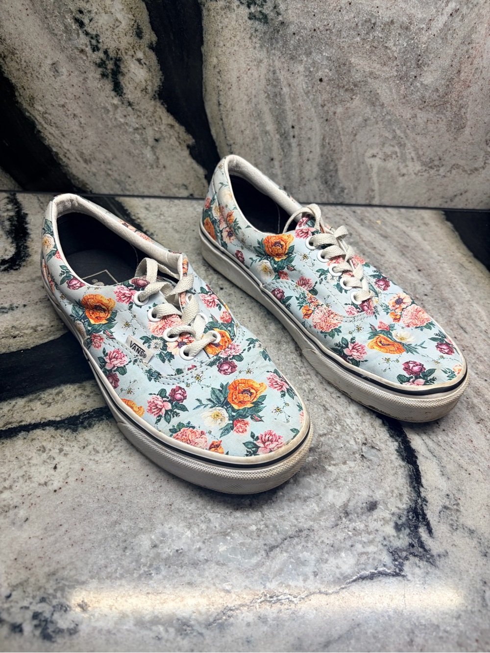 Vans Authentic Floral Sneakers Women’s 7.5 Blue Rose Flower Canvas Shoes